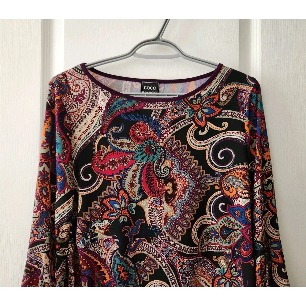 Coco Bianco Vintage Black Floral Paisley Round Neck Bell Long Sleeve Top Size M - Picture 3 of 9